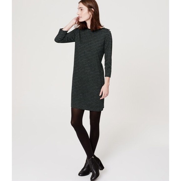 LOFT Dresses & Skirts - LOFT Striped Shoulder Zip Dress